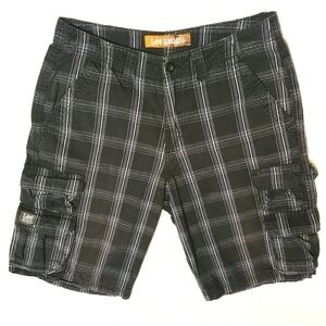 ⭐️LEE DUNGAREES MENS BLACK PLAID FLAT FRONT CARGO SHORTS